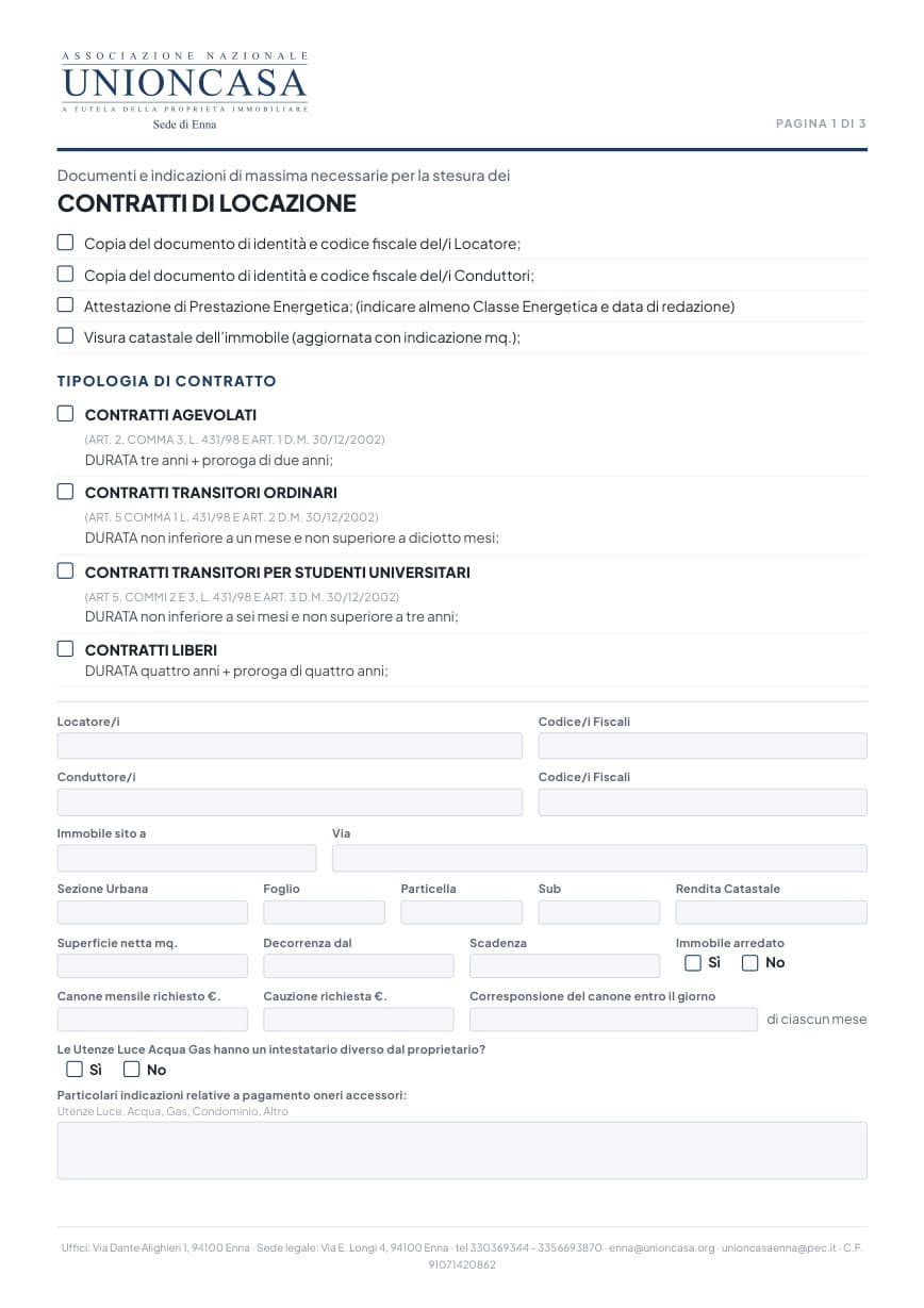 First page of the UnionCASA checklist