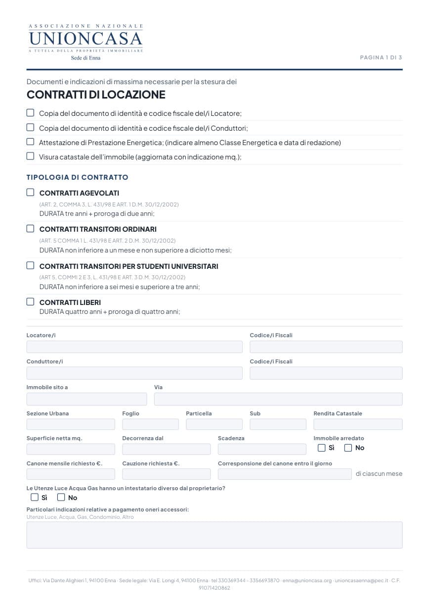 Prima pagina della check list di UnionCASA